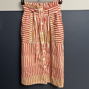 Women's Who What Wear Orange Button Tie Down Stripe‎ Long Skirt Size Small